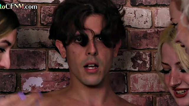 CFNM college students suck cock of classmate in group