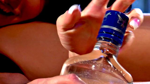 Brunette oiled up and fingered hard by her lesbian lover's tattooed partner