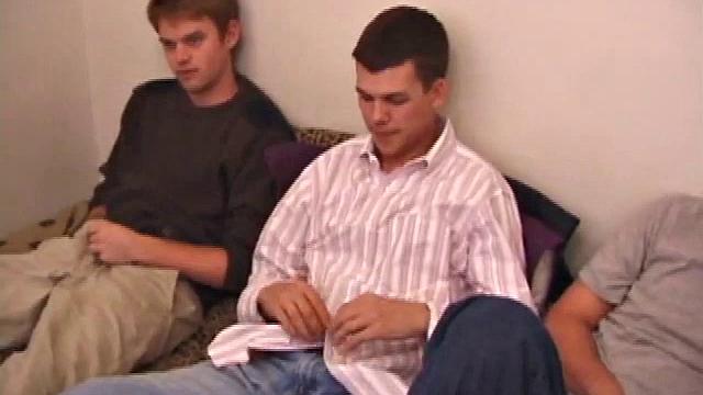 Three horny men take turns stroking and sucking each other's cocks, building up the tension until nobody can hold back