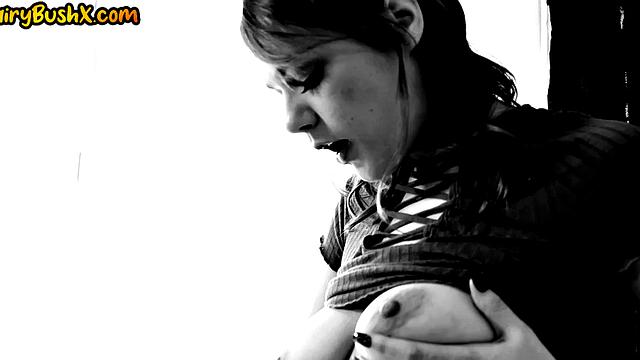 Teasing hairy slut in stockings deepthroating BF before fuck