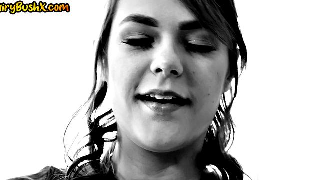 Teasing hairy slut in stockings deepthroating BF before fuck