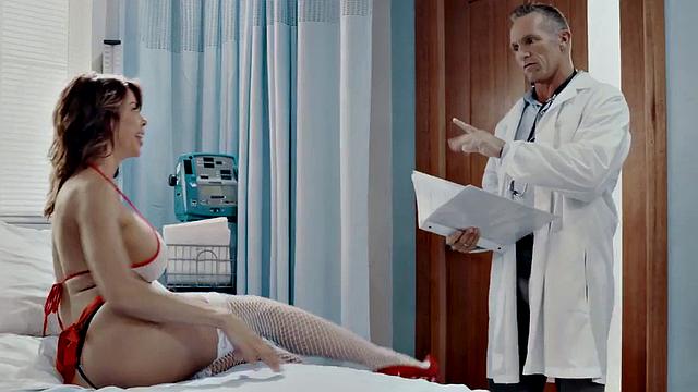 Busty nurse in fishnets pussyfucked by main doctor