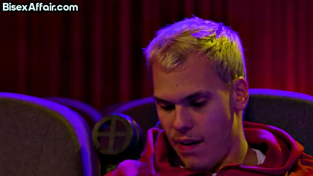 Horny babe cocksucking two bisex guys