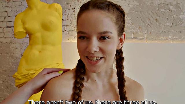 VIP4K. Lesbians use their tongues and dildo while handcuffed guy sits in the room