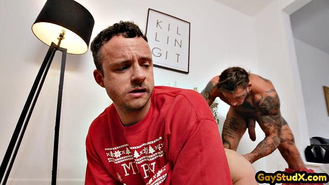 Naughty stud toying his twunk slut