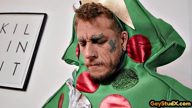 Naughty stud toying his twunk slut