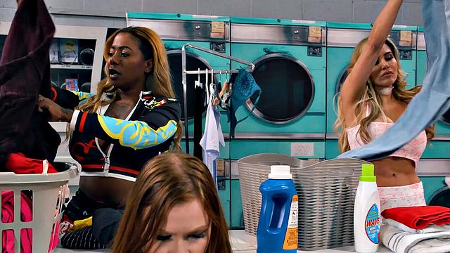 MOMMY'S BOY - Bored MILF Dee Williams & Her Besties GANGBANG Ginger Boy In Public Laundromat