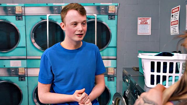 MOMMY'S BOY - Bored MILF Dee Williams & Her Besties GANGBANG Ginger Boy In Public Laundromat