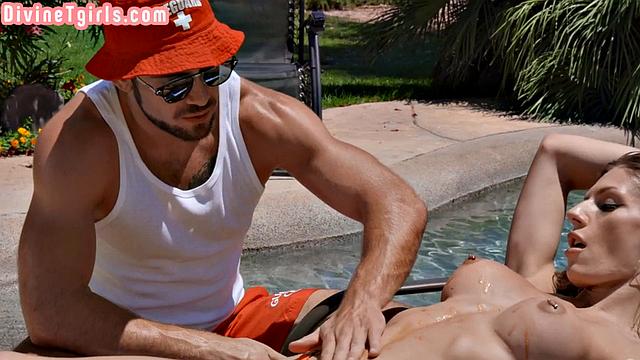 Big-titted TS double analfucked outdoors