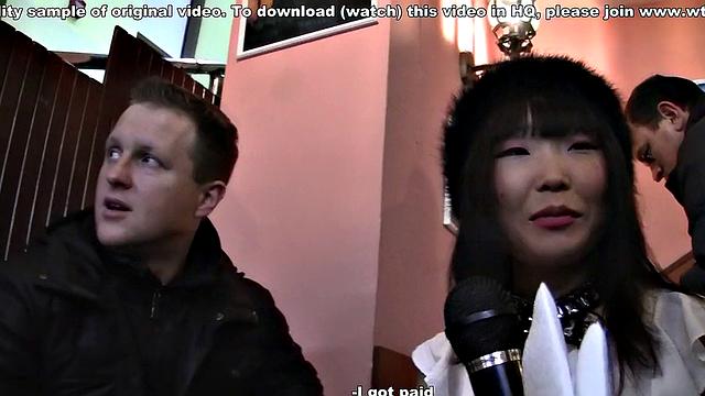 Skinny Asian girl gets by two horny shafts