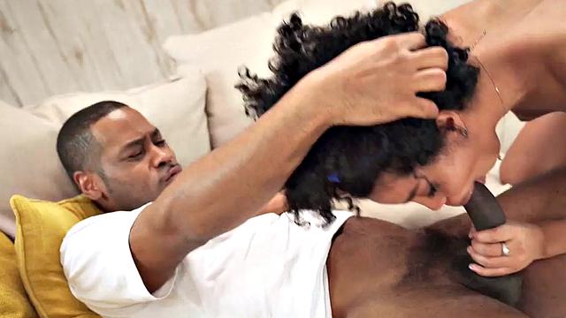Deepthroat Ebony babe fucked by BBC till cumming in mouth