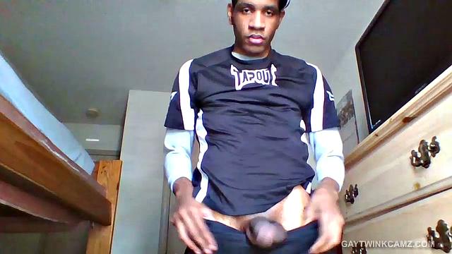 Young Black Amateur Stroking His Cock