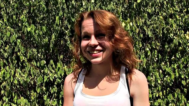 Fit slim redhead sucks and ficks in public