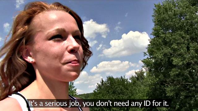 Fit slim redhead sucks and ficks in public