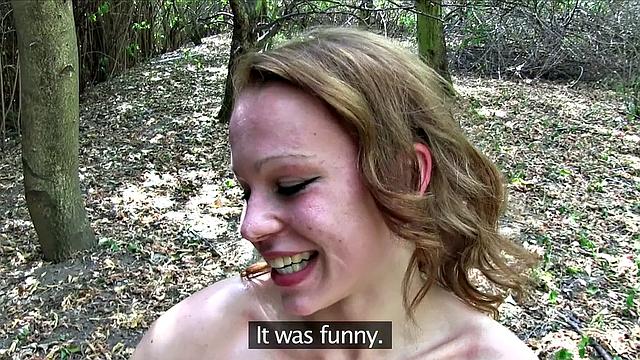 Fit slim redhead sucks and ficks in public