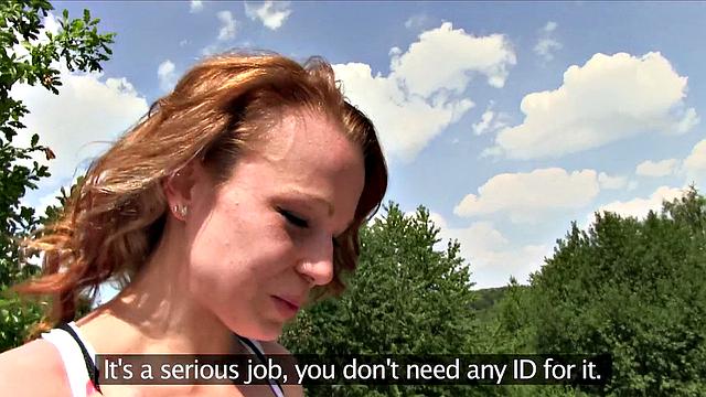 Fit slim redhead sucks and ficks in public