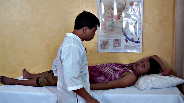 Enema Asia twink examined by doctor in infirmary