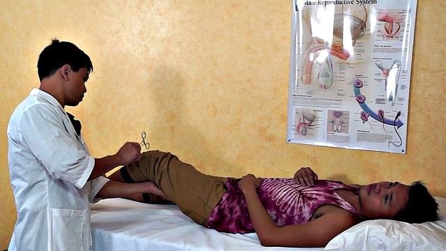 Enema Asia twink examined by doctor in infirmary