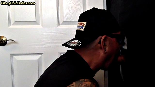 Gloryhole gaydaddy sucks and wanks sturdy penis
