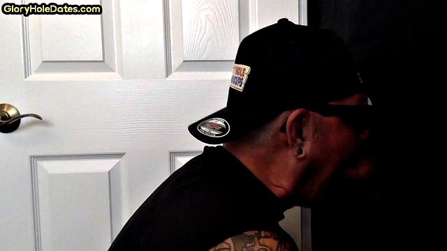Gloryhole gaydaddy sucks and wanks sturdy penis