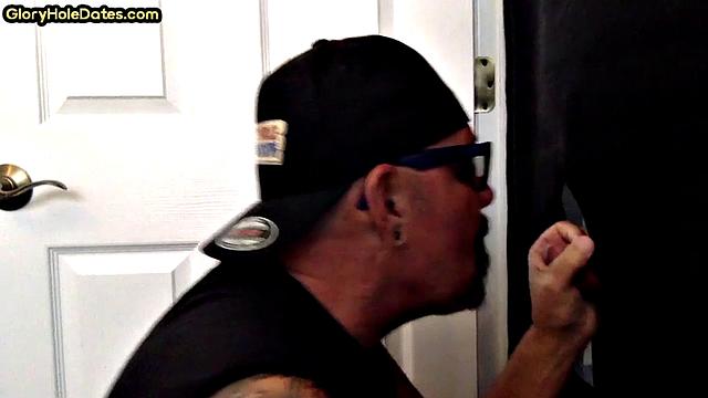 Gloryhole gaydaddy sucks and wanks sturdy penis