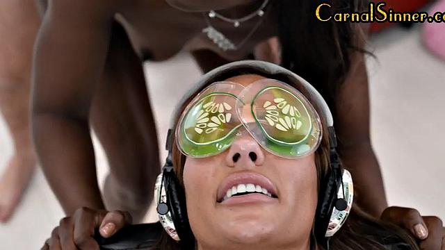 Ebony screwed hardcore in pussy in front of girlfriend