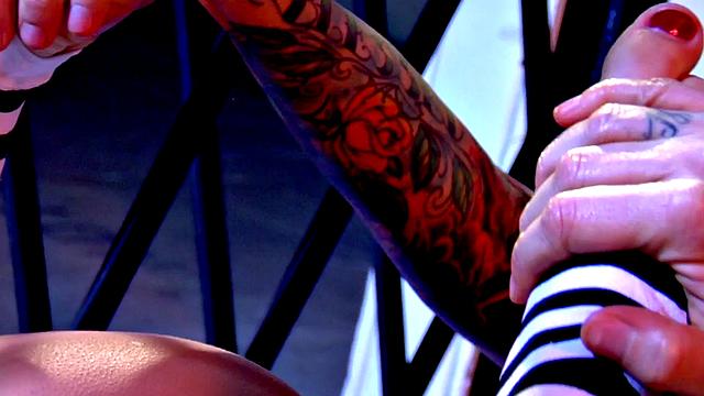 Tattooed glamour babe with big tits masturbating solo