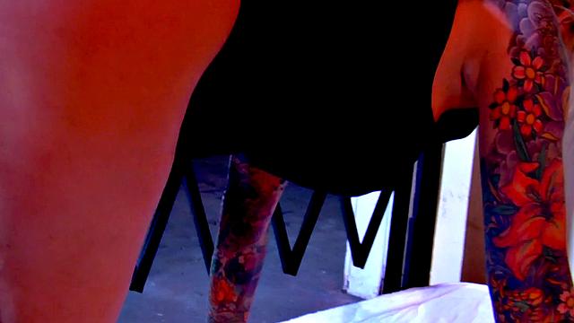 Tattooed glamour babe with big tits masturbating solo