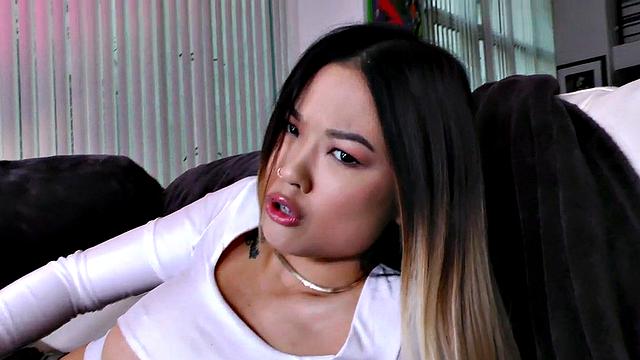 Deepthroat Asian sucks POV cock while talking dirty