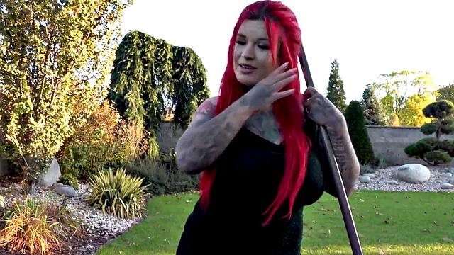 Tattooed chubby eurobabe seduced into outdoor POV sex