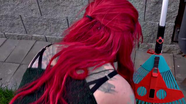 Tattooed chubby eurobabe seduced into outdoor POV sex