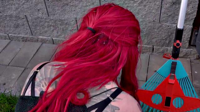 Tattooed chubby eurobabe seduced into outdoor POV sex