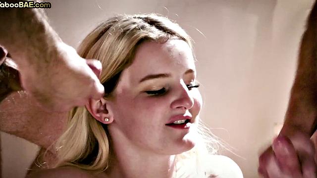 троица с пышногрудой, жестко трахают и кончают в рот