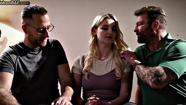 Busty babe got pussyrammed and cum in mouth in 3some