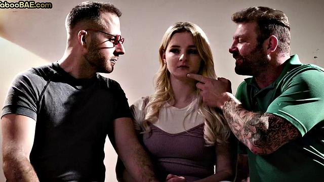 Busty babe got pussyrammed and cum in mouth in 3some