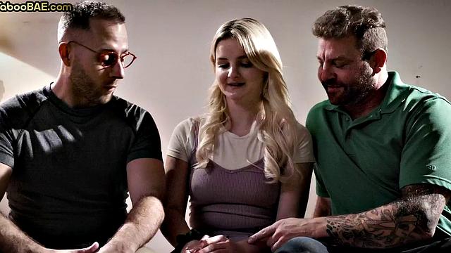 Busty babe got pussyrammed and cum in mouth in 3some