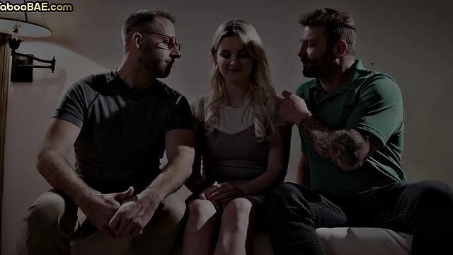 Busty babe got pussyrammed and cum in mouth in 3some