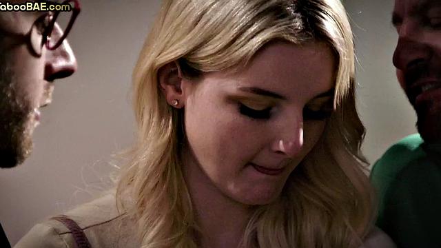 Busty babe got pussyrammed and cum in mouth in 3some