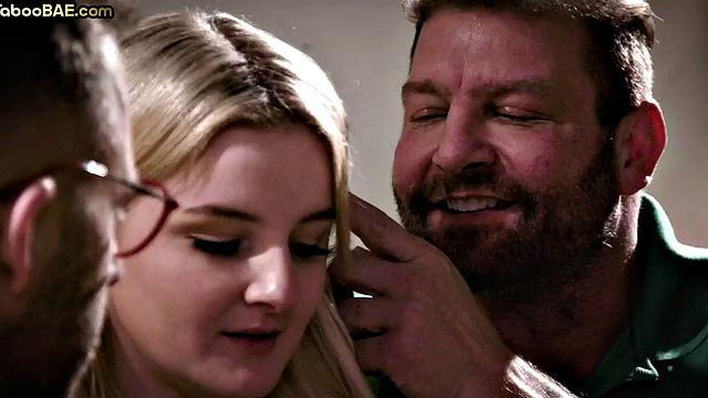 Busty babe got pussyrammed and cum in mouth in 3some