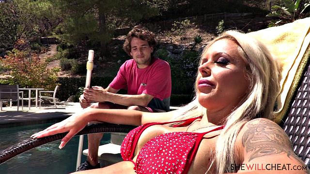 Busty blonde milf Nina Elle cheats with the hung pool boy