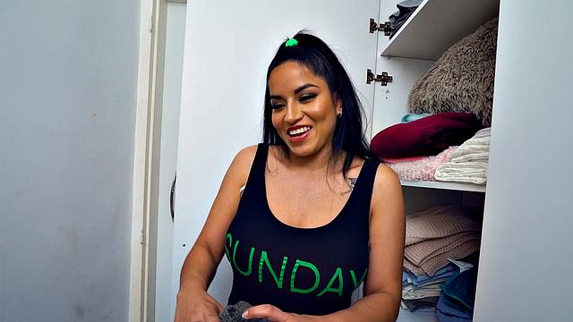 Titfucked Latina maid teasing boss in POV before fuck