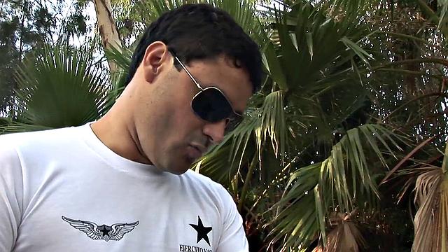 Real military DILF fucks skinny twink's asshole outdoors