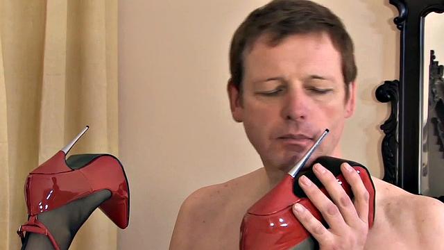 CFNM domina teasing sub with strapon and heels addiction