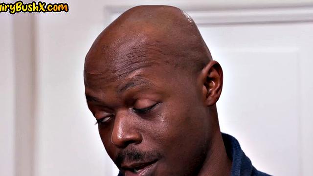 Petite hairy blonde slut joins ebony couple