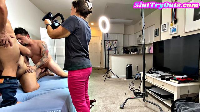 Big booty slut smashed in threesome by big dicks