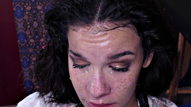 Sub gets slobbery gagging on dick