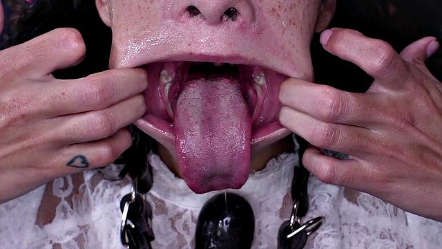 Sub gets slobbery gagging on dick