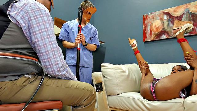 Black babe gags on toy and gets fucked