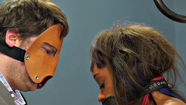 Black babe gags on toy and gets fucked