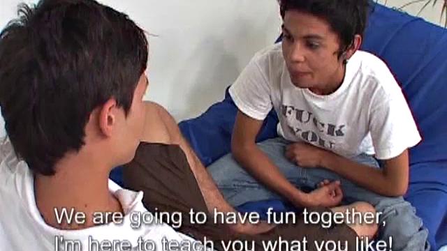 Samir has Alvaro in his bed to teach the Latin boy how to take a cock. The skinny top goes right to work, getting his bottom naked and turned on.